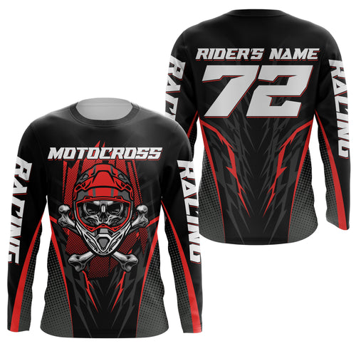 Skull MX Jersey Red Personalized UPF30+ Kid Women Men Dirt Bike Shirt Off-Road Jersey MX Racing PDT667