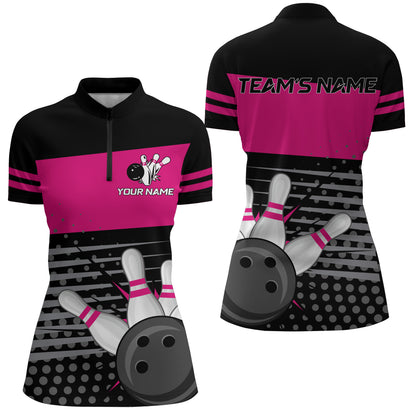 Bowling Quarter-Zip Shirts Women Bowling Team Jersey Custom Bowling Shirt BDT223