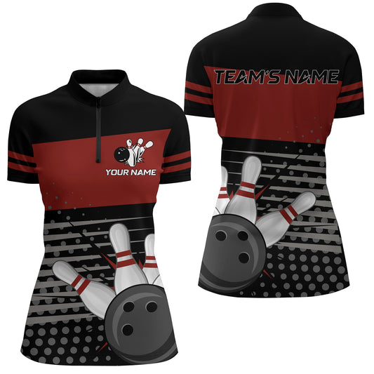 Bowling Quarter-Zip Shirts Women Bowling Team Jersey Custom Bowling Shirt BDT223
