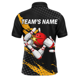 Custom Bowling Shirts For Men Black Bowling Team Jersey Funny Bowling Polo Shirts BDT228