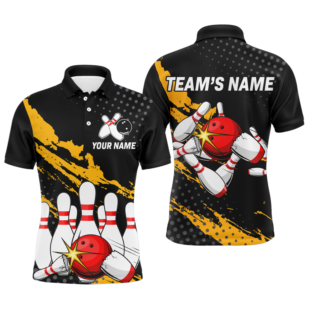 Custom Bowling Shirts For Men Black Bowling Team Jersey Funny Bowling Polo Shirts BDT228