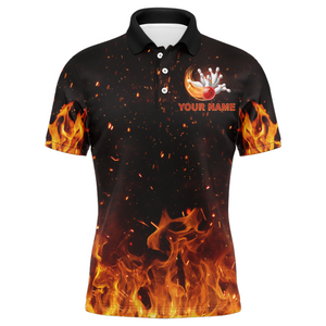 Personalized Men's Bowling Team Shirt Flame Bowling Jersey Custom Funny Bowling Polo Shirt BDT330