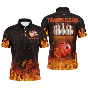 Personalized Men's Bowling Team Shirt Flame Bowling Jersey Custom Funny Bowling Polo Shirt BDT330