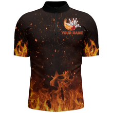 Load image into Gallery viewer, Personalized Men&#39;s Bowling Team Shirt Flame Bowling Jersey Custom Funny Bowling 1/4 Zip Shirt BDT330