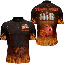 Load image into Gallery viewer, Personalized Men&#39;s Bowling Team Shirt Flame Bowling Jersey Custom Funny Bowling 1/4 Zip Shirt BDT330