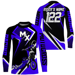 Personalized MX Jersey Kid Men Women UPF30+ Dirt Bike Shirt Freestyle Blue Motocross Off-Road PDT608