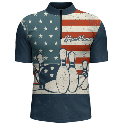 Navy Bowling Shirt Men American Bowling Jersey Team League Custom Bowling Quarter-Zip Shirt BDT279