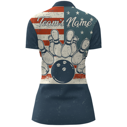 Navy Bowling Shirt Women American Bowling Jersey Team League Custom Bowling Quarter-Zip Shirt BDT279
