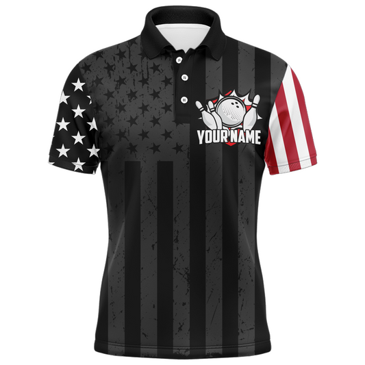 Custom American Bowling Shirt For Men Black Bowling Jersey Team League Bowling Polo Shirt BDT334