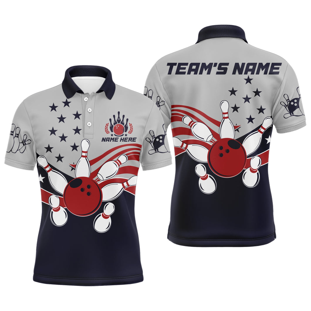 American Flag Bowling Polo Shirts For Men Custom Bowling Team League Jersey BDT184