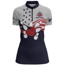 Load image into Gallery viewer, American Flag Bowling Quarter-Zip Shirt For Women Custom Bowling Team League Jersey For Ladies BDT187