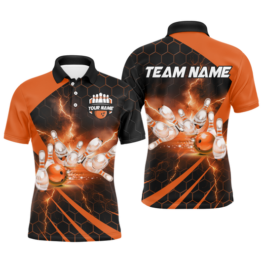 Custom Bowling Jersey For Couples Orange Bowling Polo Shirts For Men And Women BDT491