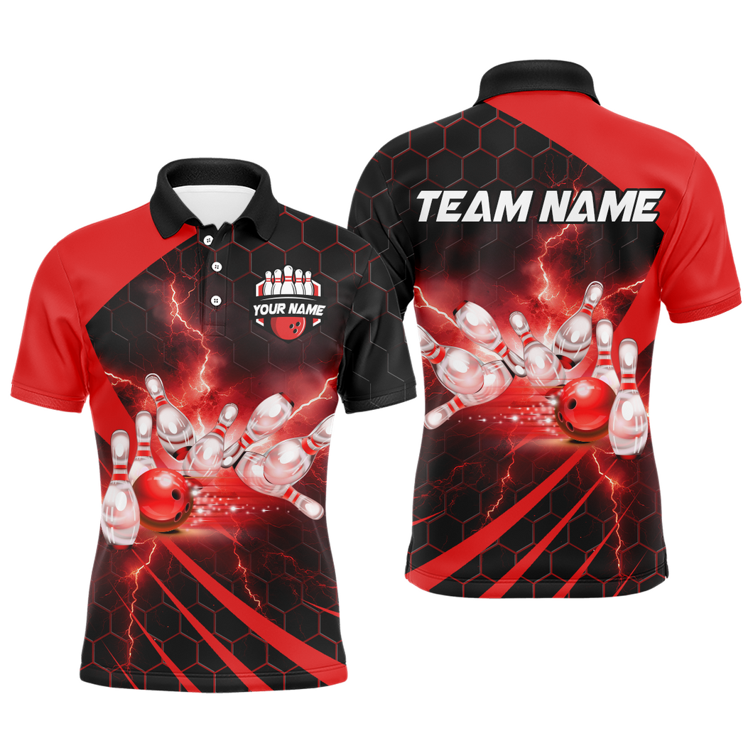 Custom Bowling Jersey For Couples Red Bowling Polo Shirts For Men And Women BDT491