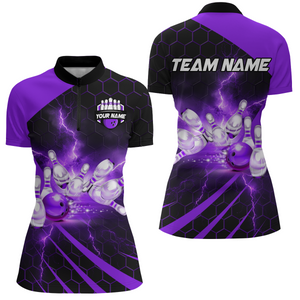 Custom Bowling Jersey For Couples Purple Bowling 1/4 Zip Shirts For Men And Women BDT491