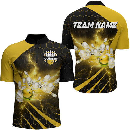 Custom Bowling Jersey For Couples Yellow Bowling 1/4 Zip Shirts For Men And Women BDT491