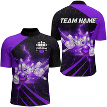 Load image into Gallery viewer, Custom Bowling Jersey For Couples Purple Bowling 1/4 Zip Shirts For Men And Women BDT491