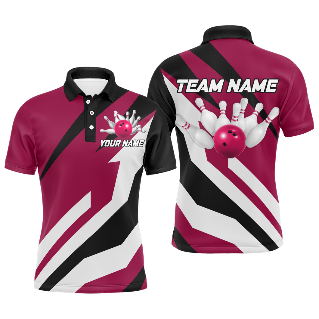 Pink Bowling Polo Shirts Unisex Custom Bowling Jersey for Men & Women Bowling Team League BDT553