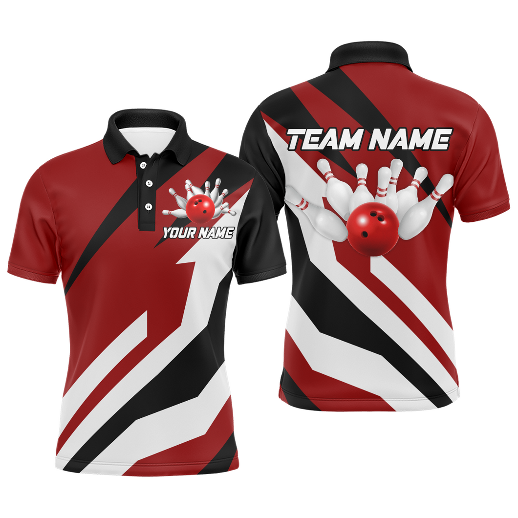 Red Bowling Polo Shirts Unisex Custom Bowling Jersey for Men & Women Bowling Team League BDT553