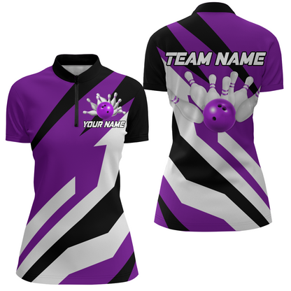 Purple Bowling Shirts Unisex Custom Bowling Jersey Men & Women 1/4 Zip Bowling Team League BDT553