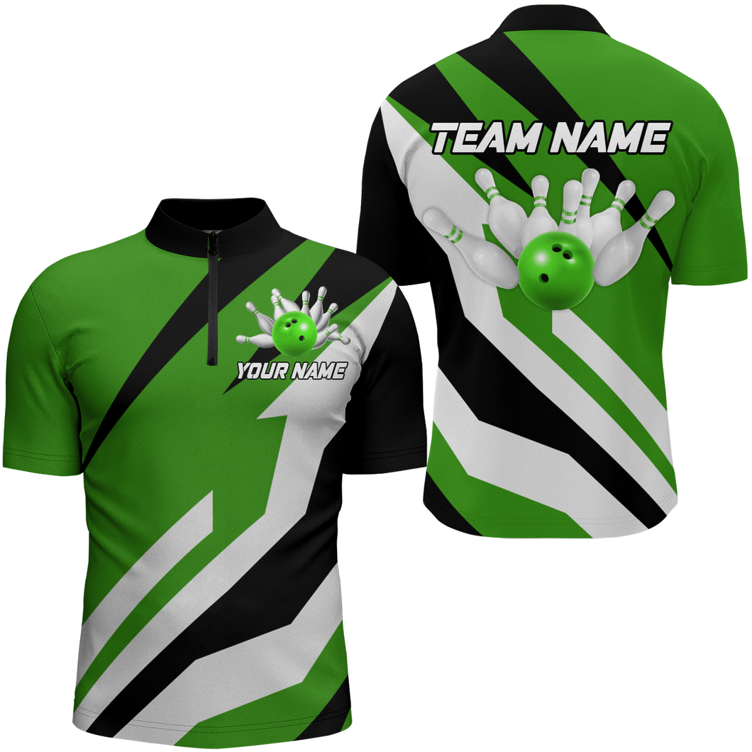 Green Bowling Shirts Unisex Custom Bowling Jersey Men & Women 1/4 Zip Bowling Team League BDT553