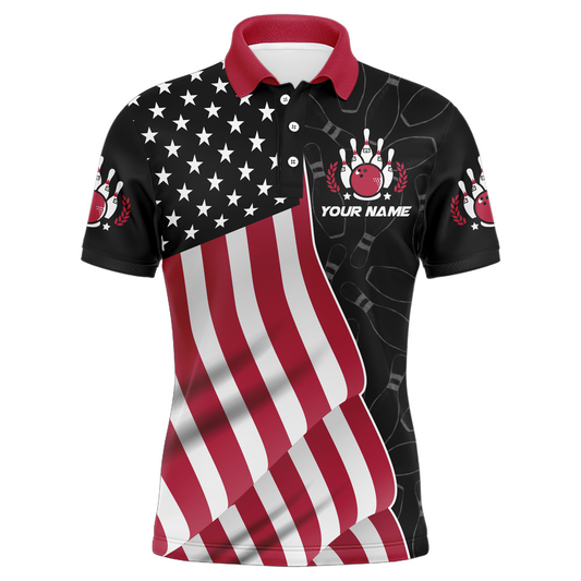 American Flag Bowling Shirts Men Team Bowling Jersey Custom Black Bowling Polo Shirt BDT372