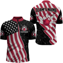 Load image into Gallery viewer, American Flag Bowling Shirts Men Team Bowling Jersey Custom Black Bowling Quarter-Zip Shirt BDT372