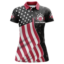 Load image into Gallery viewer, American Flag Bowling Shirts Women Team Bowling Jersey Custom Black Bowling Polo Shirt BDT372