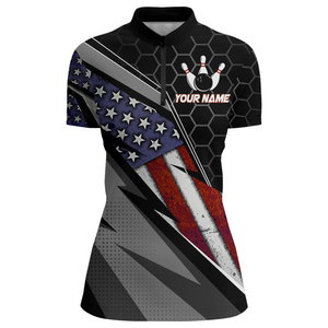 American Flag Bowling Shirt Women Patriotic Bowling Jersey Team Custom Bowling Quarter-Zip Shirt BDT381