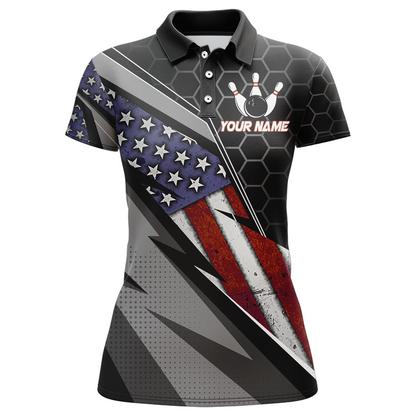 American Flag Bowling Shirt Women Patriotic Bowling Jersey Team Custom Bowling Polo Shirt BDT381