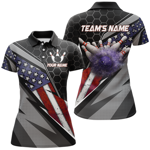 American Flag Bowling Shirt Women Patriotic Bowling Jersey Team Custom Bowling Polo Shirt BDT381