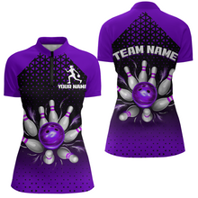 Load image into Gallery viewer, Custom Quarter Zip Bowling Shirts for Men And Women Purple Bowling Team Jerseys Unisex BDT476