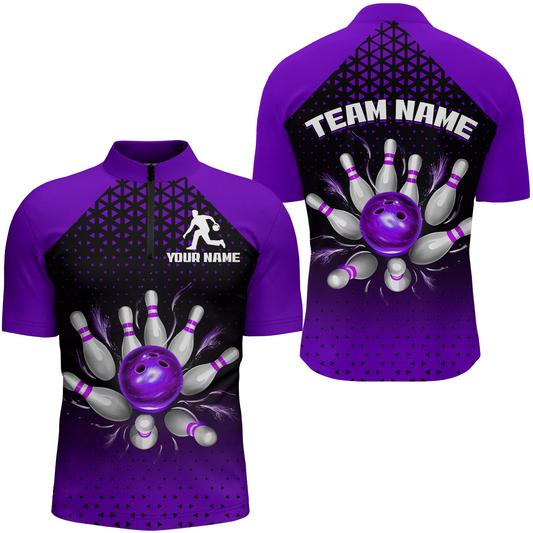 Custom Quarter Zip Bowling Shirts for Men And Women Purple Bowling Team Jerseys Unisex BDT476
