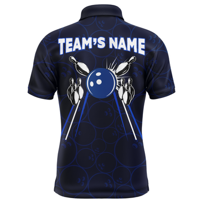Custom Bowling Polo Shirt For Men Navy Bowling Team Jersey Couple Bowling Shirt BDT342