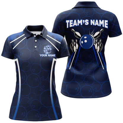 Custom Bowling Polo Shirt For Women Navy Bowling Team Jersey Couple Bowling Shirt BDT342