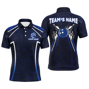 Custom Bowling Polo Shirt For Men Navy Bowling Team Jersey Couple Bowling Shirt BDT342