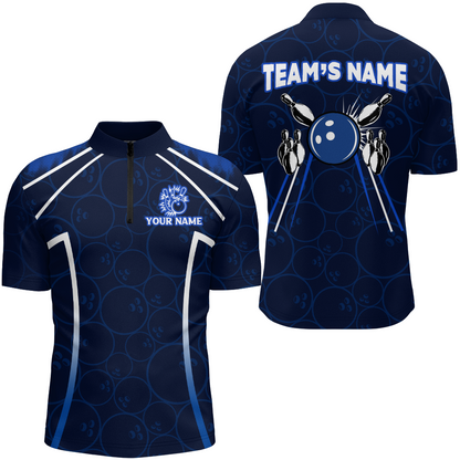 Custom Bowling Quarter-Zip Shirt For Men Navy Bowling Team Jersey Couple Bowling Shirt BDT342