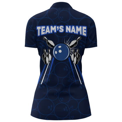 Custom Bowling Quarter-Zip Shirt For Women Navy Bowling Team Jersey Couple Bowling Shirt BDT342
