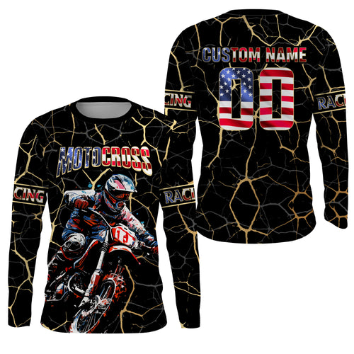 Custom Motocross Jersey Youth Men Women UPF30+ American Flag MX Dirt Bike Shirts Motorcycle PDT706