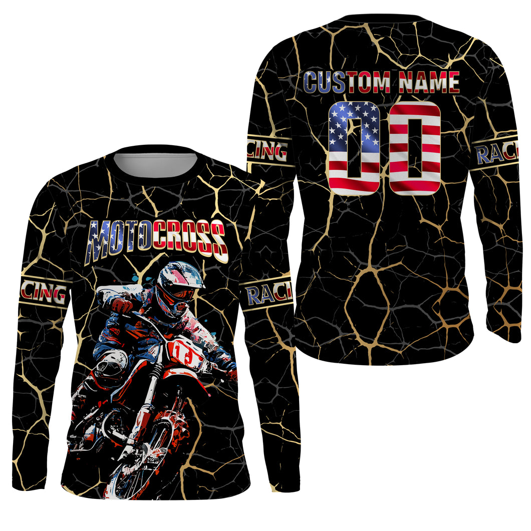 Custom Motocross Jersey Youth Men Women UPF30+ American Flag MX Dirt Bike Shirts Motorcycle PDT706