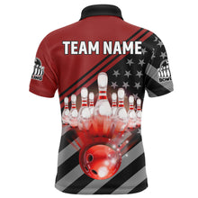 Load image into Gallery viewer, Red&amp;Black Bowling Jersey For Men Custom Bowling Shirt American Flag Bowling Polo Shirt BDT282