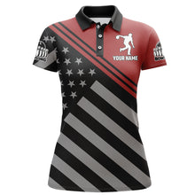 Load image into Gallery viewer, Red&amp;Black Bowling Jersey For Women Custom Bowling Shirt American Flag Bowling Polo Shirt BDT282