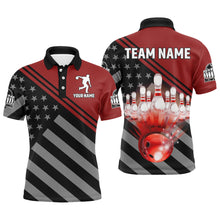 Load image into Gallery viewer, Red&amp;Black Bowling Jersey For Men Custom Bowling Shirt American Flag Bowling Polo Shirt BDT282
