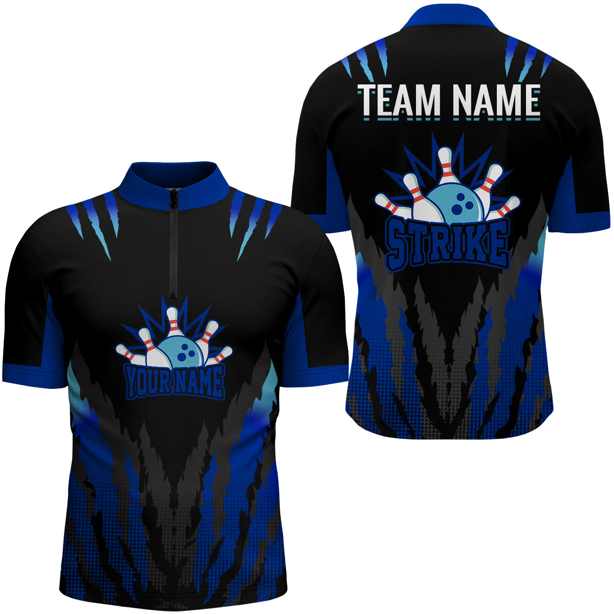 Strike Bowling Jersey For Men Personalized Bowling Shirt Team Bowling Quarter-Zip Shirt BDT286
