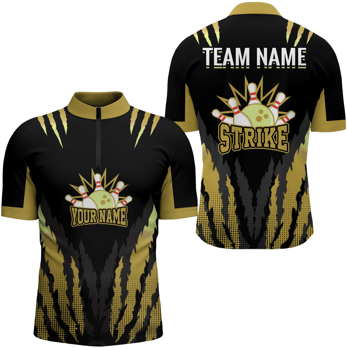 Strike Bowling Jersey For Men Personalized Bowling Shirt Team Bowling Quarter-Zip Shirt BDT286