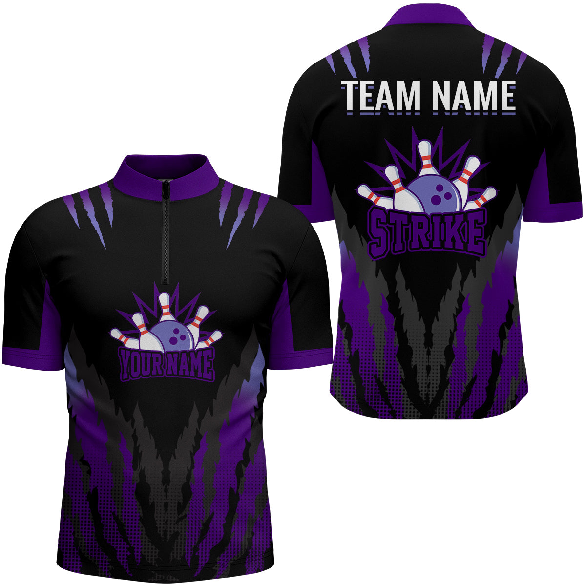 Strike Bowling Jersey For Men Personalized Bowling Shirt Team Bowling Quarter-Zip Shirt BDT286