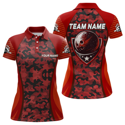 Personalized Camo Bowling Jersey Women Bowling Team Shirt Custom Bowling Polo Shirt BDT327
