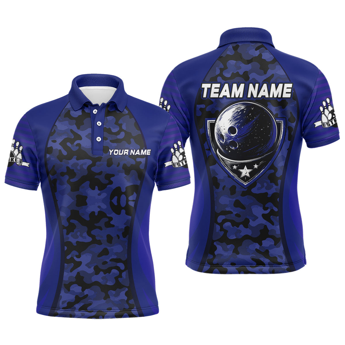 Personalized Camo Bowling Jersey Men Bowling Team Shirt Custom Bowling Polo Shirt BDT327