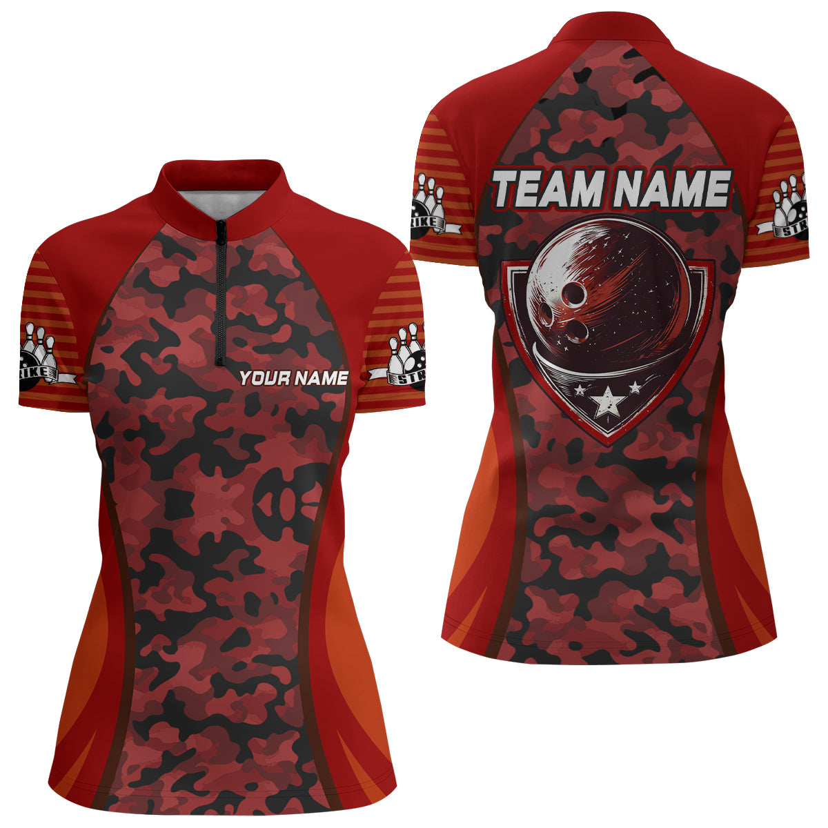 Camo Bowling Jersey For Women Bowling Team Shirt Custom Bowling Quarter-Zip Shirt BDT327