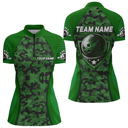 Camo Bowling Jersey For Women Bowling Team Shirt Custom Bowling Quarter-Zip Shirt BDT327