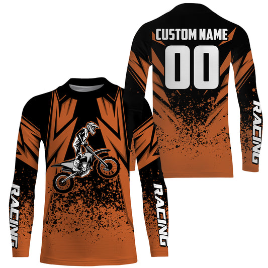Kid Men Women Motocross Jersey Personalized UPF30+ Orange Dirt Bike Shirt Off-Road Motorcycle PDT634